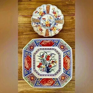 Vintage  Japanese Midcentury Modern Plates, set of 2. Arita Fine China & Mann